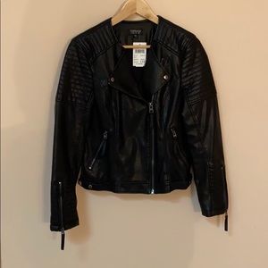 Topshop Vegan Leather Collarless Moto Jacket NWT